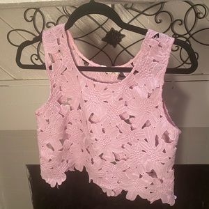 Pink flower textured print Womens crop top shirt size: small.